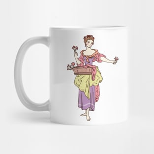 Cute and colorful drawing of an 18th century flower girl Mug